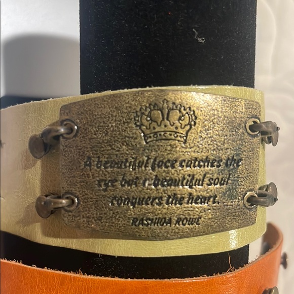 Handcrafted Leather Bracelets with Metal Plates - Picture 3 of 5